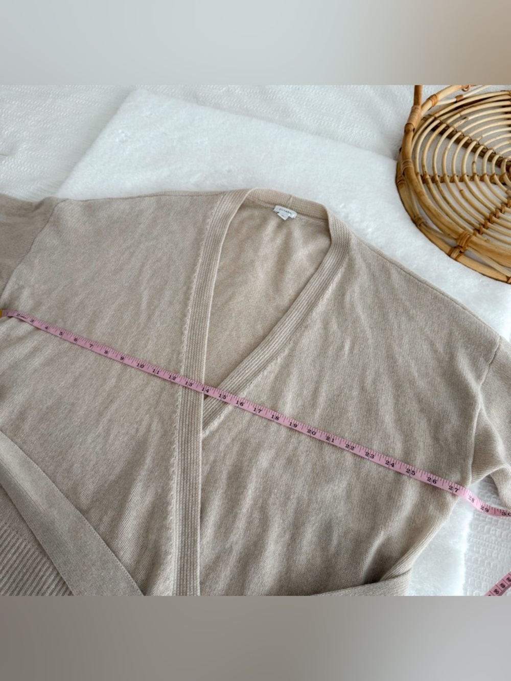 Cuyana Cashmere Wrap Sweater Cardigan in Tan Cream - Picture 13 of 14